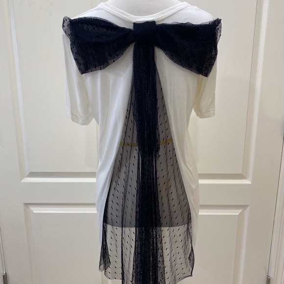 RED Valentino Lace Bow Detail Hi Lo Jersey Tee - Picture 3 of 6